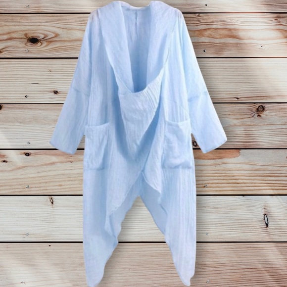 Linen blend,Cris cross, Irregular hem tunic/ top/cover up - Picture 4 of 11